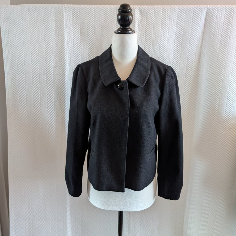 Banana Republic Black Cotton Wool Blend Cropped Blazer Classic Minimalist Size 6